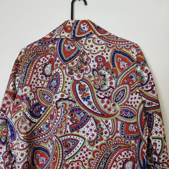 Vtg 70s Barrymore Wing Collar Paisley Textured Polyester Disco Blouse Large Boho - Picture 5 of 9